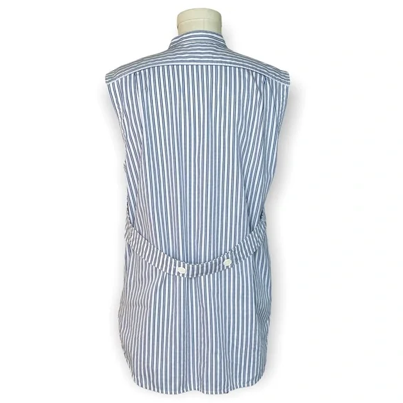 Helmut Lang Blue Striped Sleeveless Tie-Front Cotton Poplin Shirt Size Medium - Picture 4 of 13